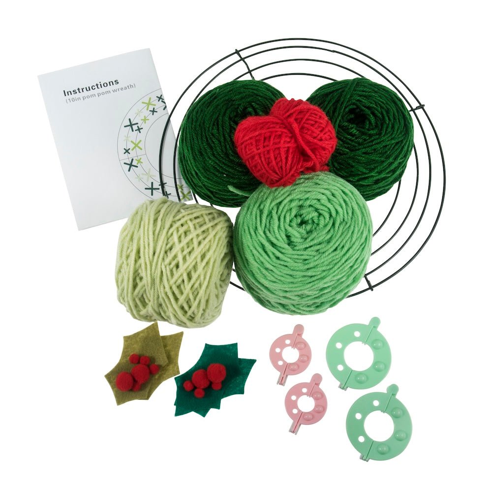 Pom Pom Wreath Kit - Green | Trimits - This is Knit