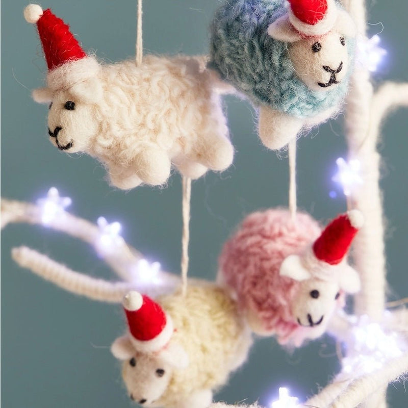 Woolly Felt Sheep In Santa Hat Decoration | Namaste - This is Knit