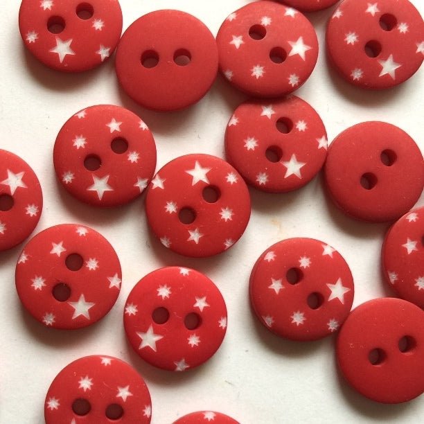 12mm Red Button With White Stars | TGB2012 - This is Knit