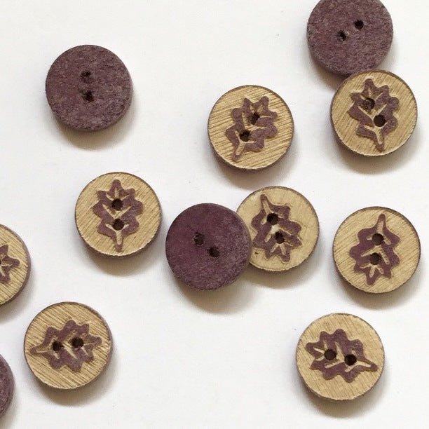 12mm Shell Button With Amethyst Coloured Leaf Design | TGB2258 - This is Knit