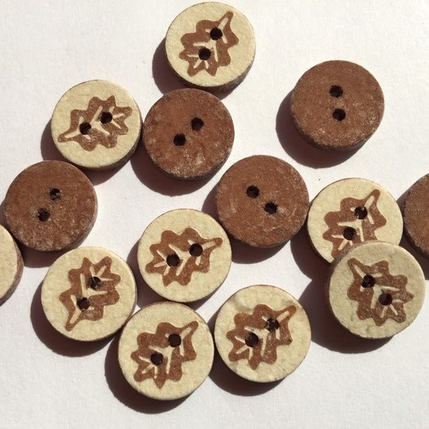 12mm Shell Button With Brown Coloured Leaf Design | TGB2260 - This is Knit