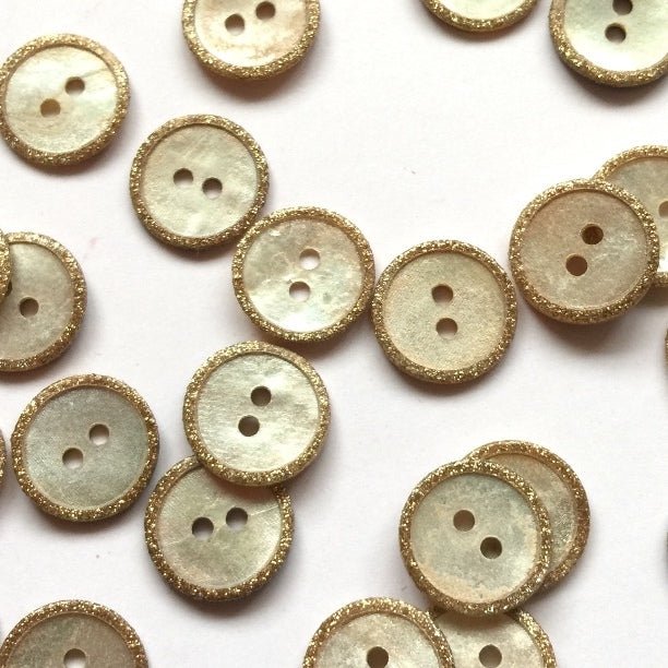 12mm Shell Button With Gold Sparkly Edge | TGB4061 - This is Knit