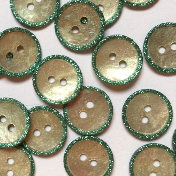 12mm Shell Button With Green/Blue Sparkly Raised Edge | TGB3056 - This is Knit