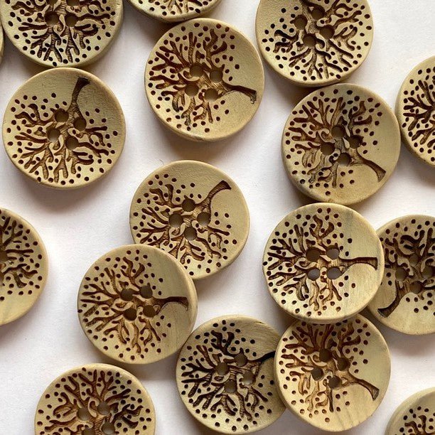 17mm Beige Coloured ButtonWith Laser Design Tree | TGB4661 - This is Knit