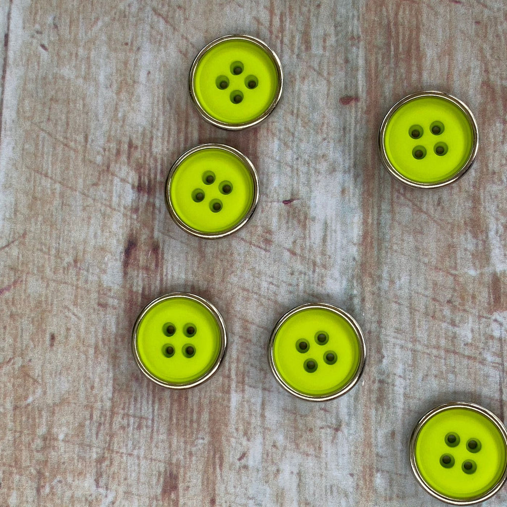 25mm Lime Coloured Button With Metal Rim | Trimmings - This is Knit