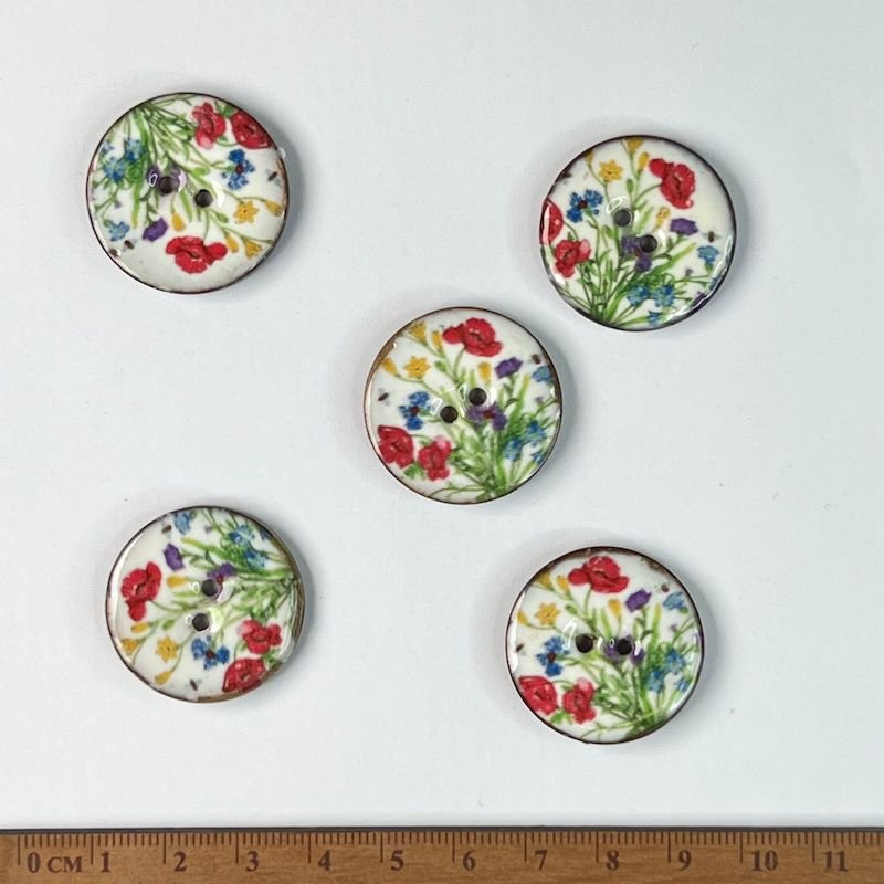 27.5mm Round Coconut Button With Flower Design | 5631-44 - This is Knit