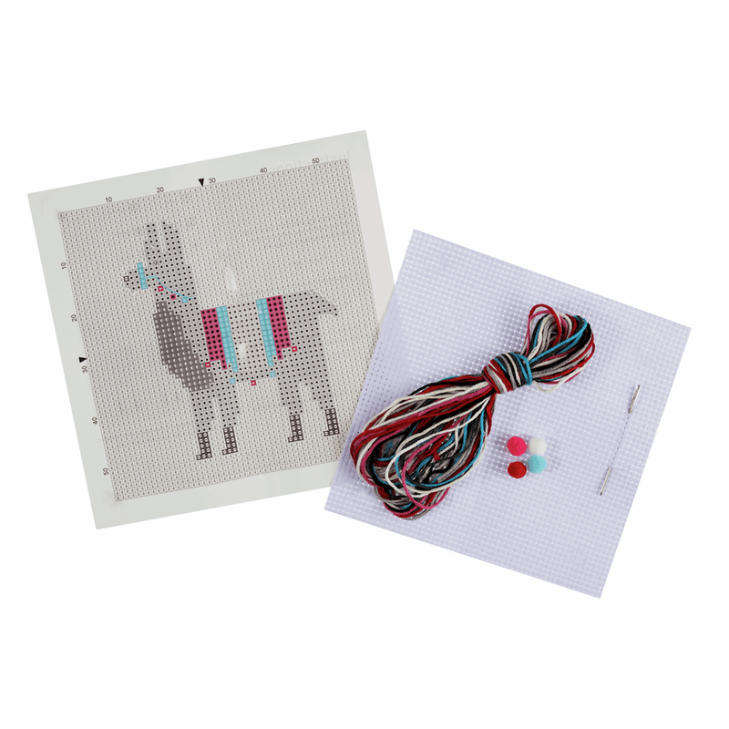 Mini Counted Cross Stitch Kit - Fleece Navidad Llama | Trimits - This is Knit