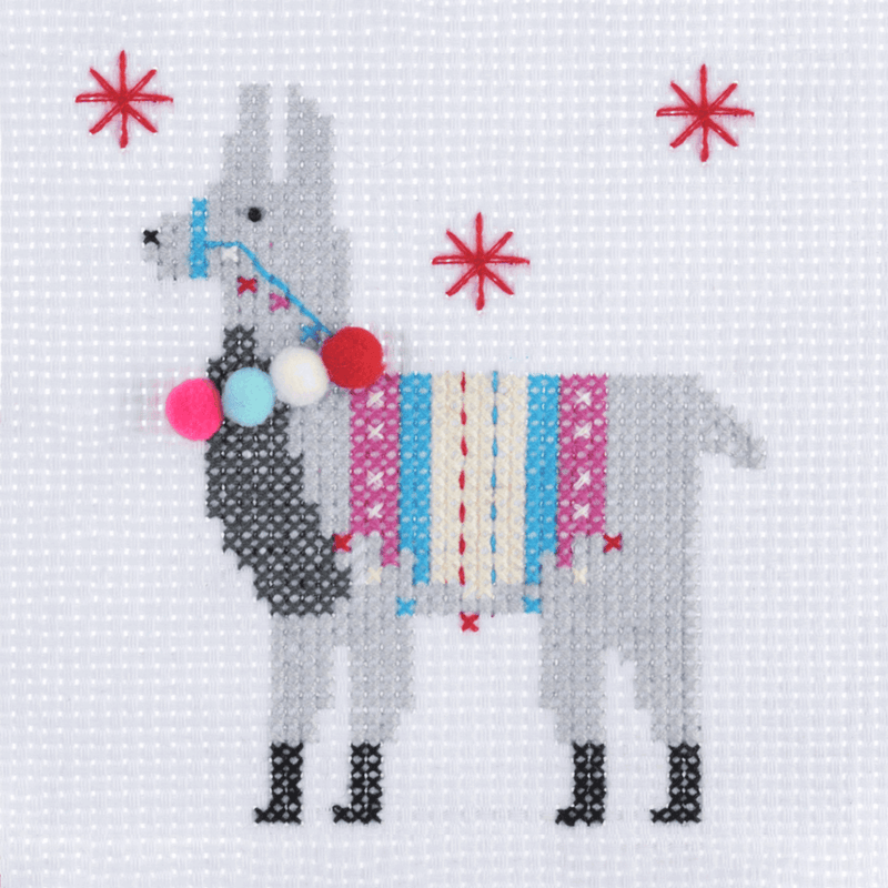 Mini Counted Cross Stitch Kit - Fleece Navidad Llama | Trimits - This is Knit